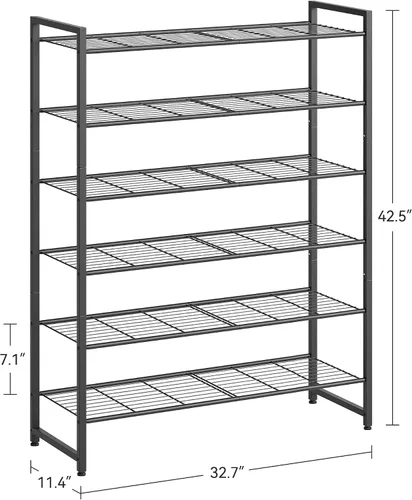 Vista 3 de Nunsino Zapatero de metal, organizador de zapatos de garaje de 6 niveles, con capacidad máxima para 30 pares, estante de almacenamiento de zapatos
