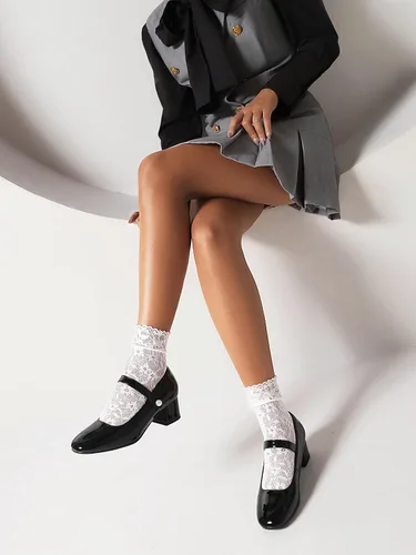 Vista 4 de Naiyee Mary Jane Shoes - Zapatos de vestir con correa de tobillo y tacón grueso para mujer, zapatos de tacón bajo con punta redondeada