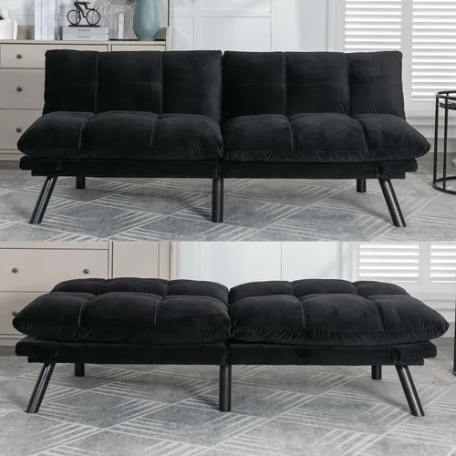 Vista 10 de Sofá cama futón, sofá futón plegable convertible, sofá pequeño transpirable para estudio compacto en sala de estar y dormitorio, oficinas, sofá Beige