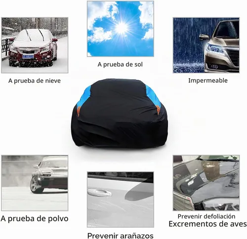Vista 8 de MORNYRAY Funda impermeable para auto para todo tipo de clima, protección UV, resistente al viento, para exteriores, ajuste universal para sedán Azul