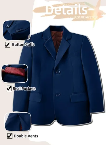 Vista 4 de Yanlu Esmóquines para Niños Trajes Formales para Niños Pequeños Conjunto Azul Negro Corte Slim para Bodas