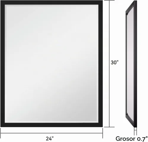 Vista 2 de Espejo de baño negro de 24 x 30 pulgadas, espejo rectangular de tocador con marco de metal, espejo decorativo rectangular montado en la pared