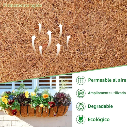 Vista 2 de LCHUANG Bolsas de coco para macetas, paquete de 2 revestimientos de coco de 24 pulgadas para macetas, revestimientos de coco para cajas de ventana