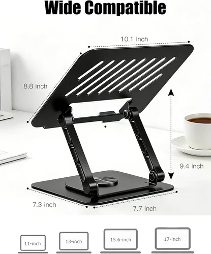 Vista 4 de Soporte ajustable para laptop con base giratoria de 360°, soporte para computadora portátil ergonómico plegable elevador para computadora portátil