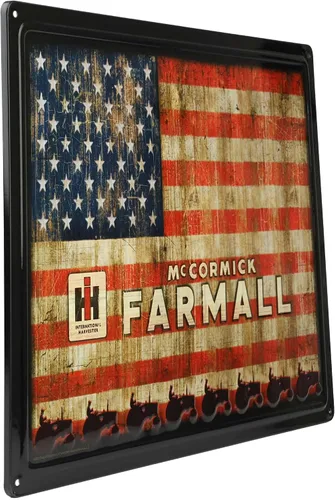 Vista 2 de IH McCormick Farmall USA Flag - Letrero de hojalata, 17 x 12 pulgadas, 42001