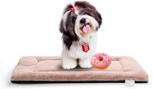 Vista 45 de Alfombrilla de cama para jaula de perro para perros extra pequeños. Cama de jaula de perro ultra suave. Alfombrilla de perrera lavable y Rosa