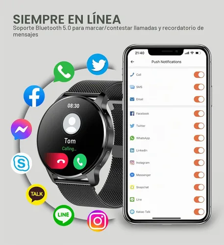 Vista 2 de Reloj inteligente para mujeres y hombres, rastreador de llamadas Bluetooth para teléfonos Android e iOS, reloj inteligente impermeable con pantalla