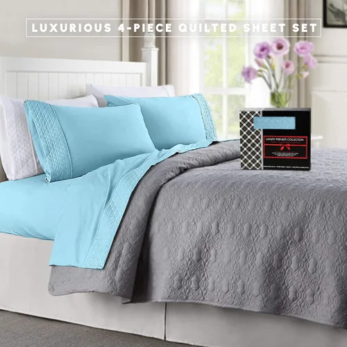 Vista 4 de Elegant Comfort Lujoso juego de sábanas acolchadas de 4 piezas, caja de regalo, calidad egipcia de 1500 hilos, suave, resistente a las arrugas
