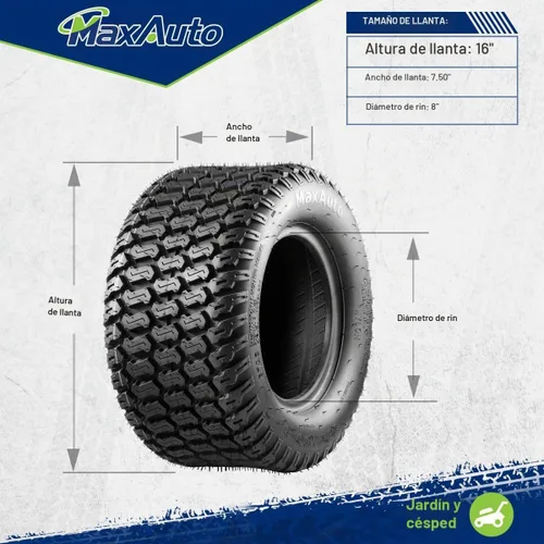 Vista 5 de MaxAuto 16x7.50-8 16x7.5x8 Neumático para cortacésped Turf Saver 4 capas, juego de 2