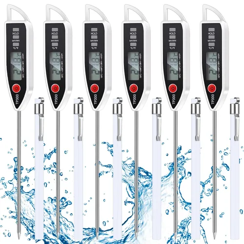 Vista 12 de Copkim Juego de 3 Termómetros de Cocina Impermeables para Agua, Líquidos, Velas y Carne. Termómetro Digital de Carne con Sonda Larga de Lectura Negro