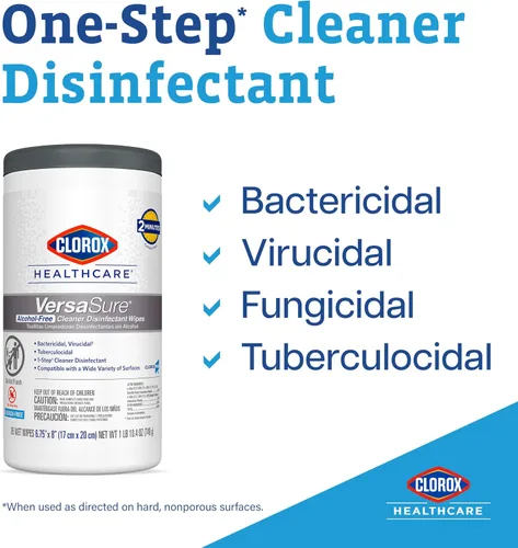 Vista 3 de Clorox Healthcare VersaSure - Toallitas desinfectantes limpiadoras, 12 x 12 pulgadas, cubo de 110 unidades (el paquete puede variar)