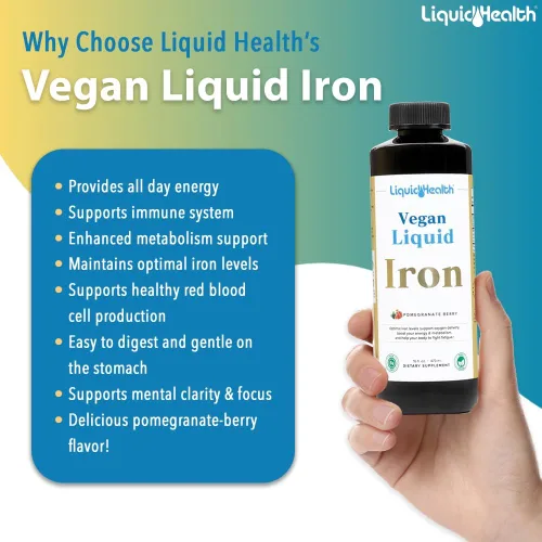 Vista 3 de LIQUIDHEALTH Suplemento vegano de hierro líquido con hierro SunActive y Ferrochel, energía natural, sistema inmunológico y apoyo metabólico, aumenta