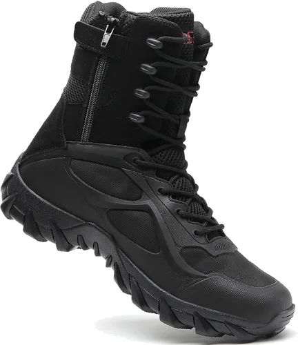 Vista 8 de Botas tácticas para hombre, botas militares de trabajo, botas de combate al aire libre para senderismo, motocicleta, escalada