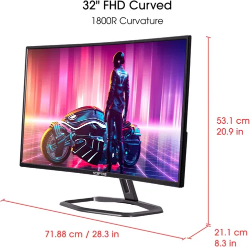 Vista 3 de Sceptre Monitor curvo para juegos FHD 1080p de 32 pulgadas hasta 240 Hz, 1 ms, 99% sRGB AMD FreeSync Premium Altavoces integrados, HDMI x3