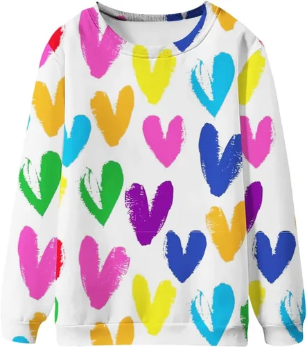 Vista 2 de Sudaderas de manga larga con cuello redondo y estampado de amor para el día de San Valentín, con abertura frontal, sencillas y cómodas para mujer