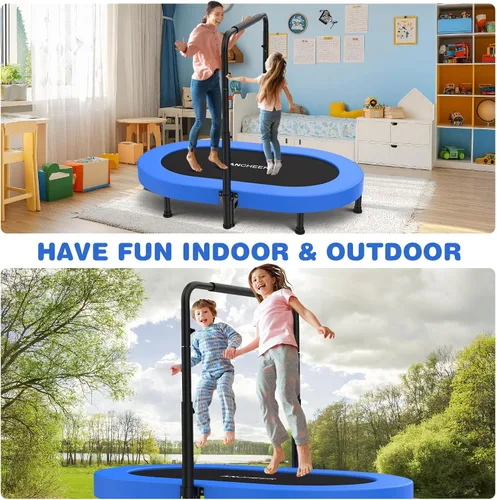 Vista 6 de ANCHEER Mini trampolín doble de 56 pulgadas para niños, mini rebote con mango ajustable de 5 niveles, trampolín para padres e hijos para niños