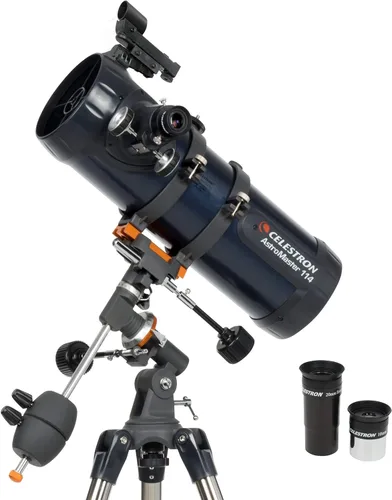 Vista 2 de Celestron - Telescopio newtoniano AstroMaster 114EQ, óptica de vidrio totalmente recubierta - Trípode de altura ajustable - Paquete de software