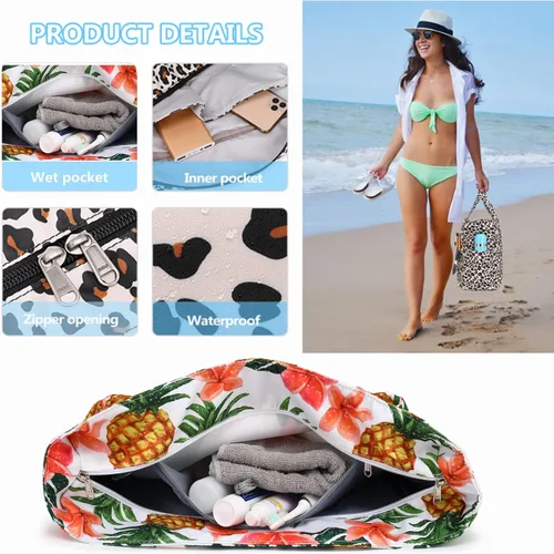 Vista 4 de Bolsa de playa y piscina para mujer, grande, bolsa de gimnasio con compartimento húmedo para viajes, impermeable
