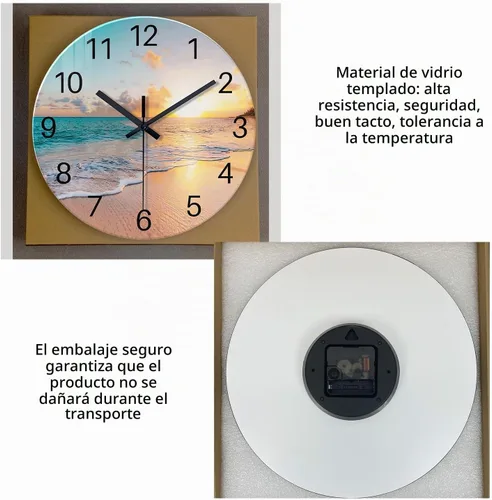 Vista 8 de Reloj de pared de playa con pilas, reloj de pared de vidrio de 12 pulgadas, analógico, sin tictac, relojes de pared azules para dormitorio, sala