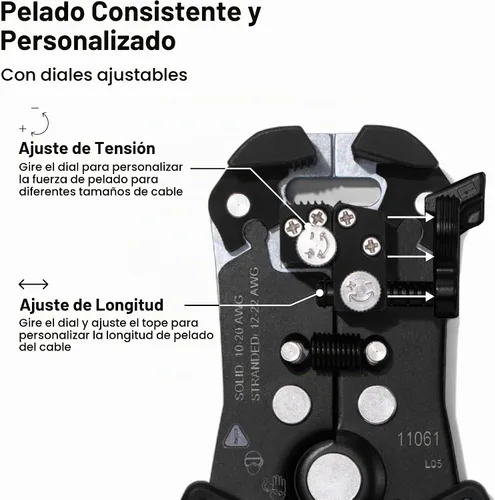 Vista 4 de Klein Tools 11061 Pelacador/cortador autoajustable, resistente, para 10-20 AWG sólido, 12-22 AWG trenzado y cable Romex 12/2 y 14/3
