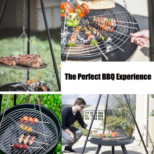 Vista 5 de Parrilla portátil para fogatas, trípode colgante de altura ajustable para exteriores, equipo de cocina de fogata, parrilla de fuego resistente