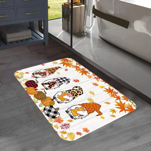 Vista 3 de Tapetes de baño de otoño, diseño de gnomo de calabaza otoñal, tapetes de baño de Acción de Gracias para baño, tapete de decoración de baño de otoño