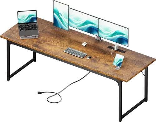 Vista 12 de Coleshome Escritorio para computadora de 71 pulgadas con puertos USB, escritorio de oficina grande, escritorio de estudio largo para estudiantes