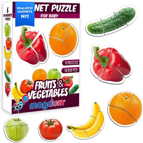 Vista 14 de Imanes de nevera para niños pequeños – magdum – Juego de 85 juegos zoológico + granja + fruta + verdura – Animales magnéticos reales