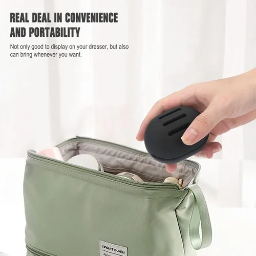 Vista 4 de FERYES Soporte para esponja de maquillaje – Estuche para mezclador de maquillaje de silicona resistente a roturas y ecológico para viajes - Negro