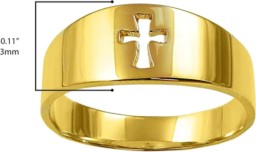 Vista 3 de Anillo de oro amarillo de 14 quilates con crucifijo acampanado con cruz y corte cristiano