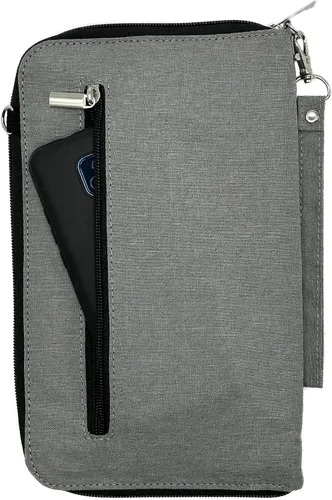 Vista 4 de Helgruenn Organizador de documentos de viaje familiar de 6 pasaportes de primera calidad con bloqueo RFID, Gris