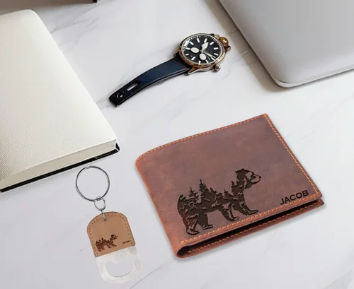 Vista 3 de Regalos de Navidad personalizados, cartera para hombres, billetera con nombre grabado, regalos del día del padre para papá y marido, cartera