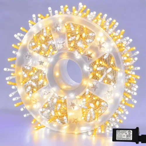 Vista 24 de Guirnalda de 1000 luces LED azules, luces de Navidad de 328 pies para exteriores, impermeables, con enchufe, alambre transparente, luces de árbol