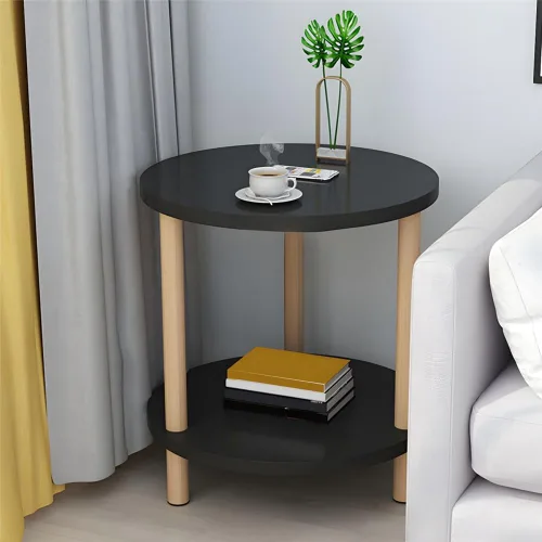 Vista 4 de Mesa auxiliar contemporánea de estilo redondo simple, mesa auxiliar de madera maciza, mesa auxiliar para espacios pequeños, mesitas de noche