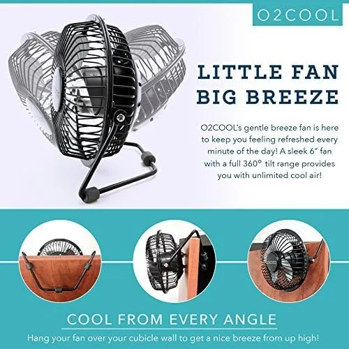 Vista 4 de O2COOL 4" USB Ventilador de mesa ventilador de refrigeración – Mesa portable mini – plugs en computadora personal – 360 ° inclinación ajustable