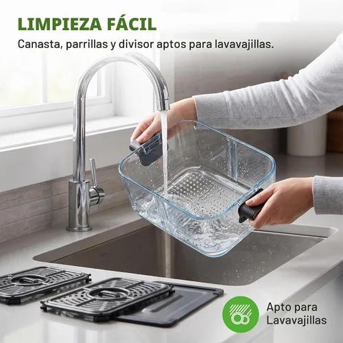 Vista 7 de NutriChef Freidora de aire de doble cesta de vidrio de tamaño familiar de 8.5 cuartos de galón Modos de cocción dual preestablecidos 8 en 1 Negro