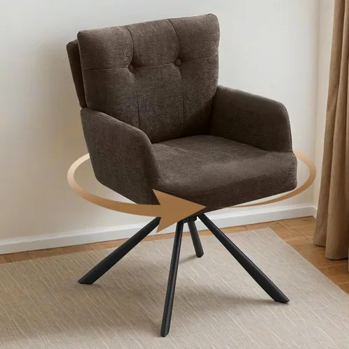 Vista 14 de Faux Leather Swivel Dining Chair Comfy Accent Chair for Living Room, Black Modern Dining Room Chairs Upholstered Accent Armchair with Mid Back