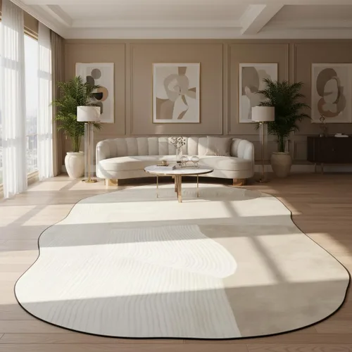 Vista 22 de Alfombra moderna con forma abstracta beige para sala de estar, dormitorio, comedor, contemporánea, lavable, de 2 x 3 pulgadas, decoración