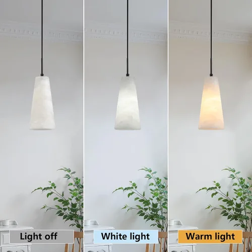 Vista 7 de Luces colgantes de alabastro natural, isla de cocina, pantalla cónica de mármol blanco, modernas lámparas de techo negras para mesa de comedor, sala