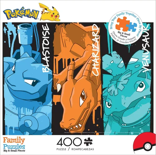 Vista 3 de Buffalo Games - Pokemon - Blastoise, Charizard y Venusaur Graffiti - Rompecabezas de 400 piezas para familias - Piezas cortadas con precisión