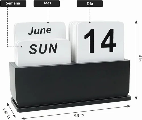Vista 7 de Calendario Perpetuo de Bloques de Madera para Escritorio, Calendario Diario de Escritorio de Pie y Voltear con Gran Pantalla, Accesorios