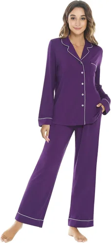 Vista 39 de NACHILA Women's Pajamas Set-Viscose Made from Bamboo, Long Sleeve Sleepwear Top with Pants Comfy Pajama Soft 2 Piece Pjs B-aqua Green