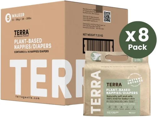 Vista 2 de Terra Pañales a base de plantas de tamaño 5: ultra suaves y sin químicos para pieles sensibles, absorción superior para día o noche, 128
