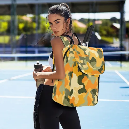 Vista 7 de Mujeres Hombres Mochila de Tenis Transpirable Camuflaje Amarillo Verde 2 Raquetas Raqueta Cubierta Bolsa Bolsa de Gimnasio para Hombres Mujeres