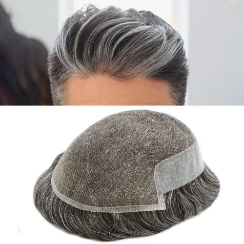 Vista 26 de Hombres Toupee Sistema de Cabello Humano Real para Hombres Encaje Suizo Toupee Para Hombres Nudos Blanqueados Hombres Hairpieces Pieza Para Hombres