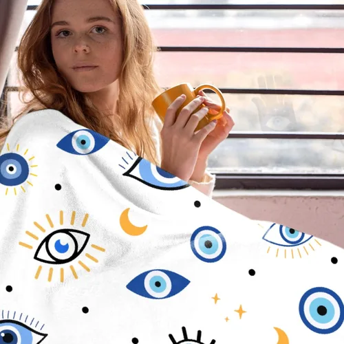 Vista 6 de Manta contra el mal de ojo para recién nacidos, manta de envoltura ultra suave, manta energética, de felpa, ligera, acogedora y transpirable, manta