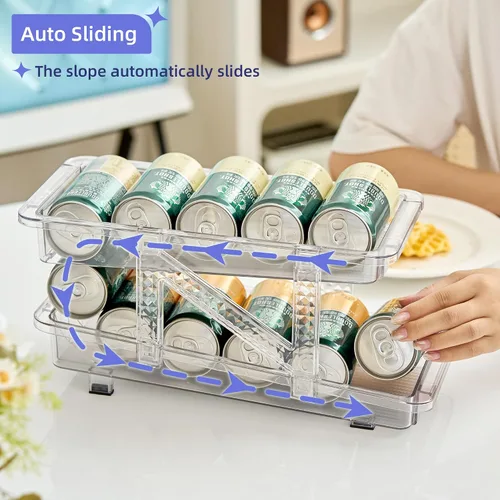 Vista 4 de Ynelyase Organizador dispensador de latas de soda para refrigerador y soportes para latas de burbujas, amplio ajustable
