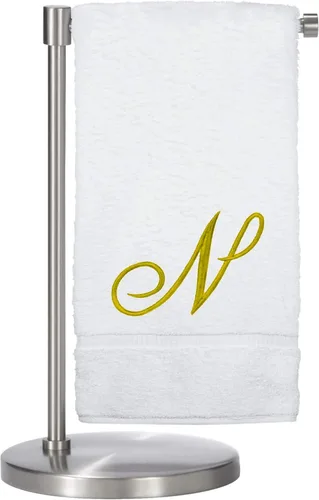 Vista 65 de Script R - Toalla de baño con monograma, regalo personalizado, 27 x 54 pulgadas, juego de 1 toalla bordada con texto dorado, 100% algodón turco Navy