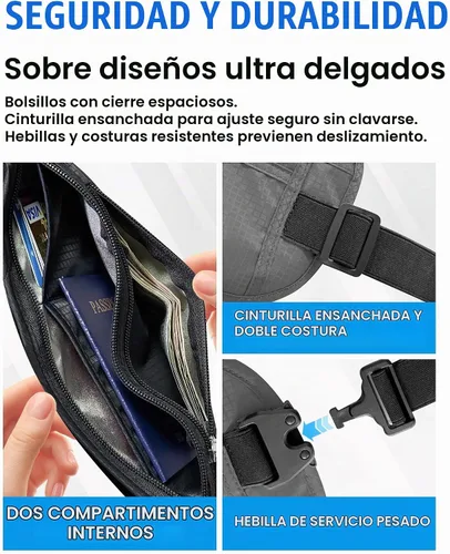 Vista 6 de Money Belt for Travel, Passport Holder, RFID Blocking, Sweat-Proof, Gray Ash Gray