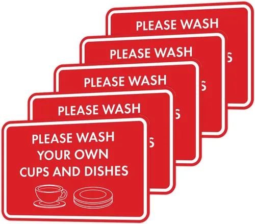 Vista 19 de Letrero clásico enmarcado con texto en inglés «Please Wash Your Own Cups and Dishes» (negro)